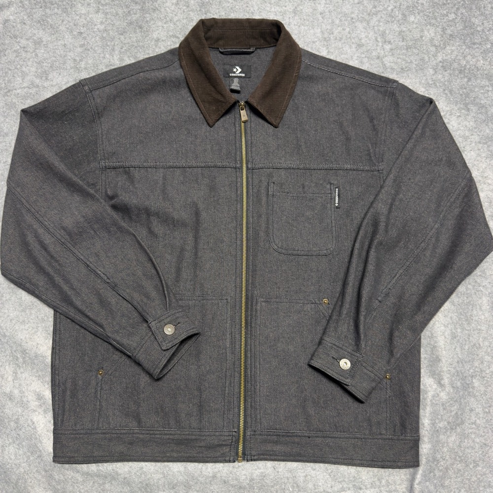Converse‎ Mens Gray Workwear Jacket Corduroy Collar Full Zip Medium